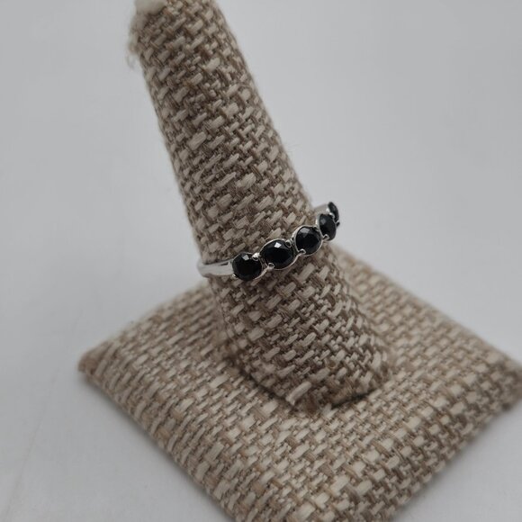 Size 8.75 Sterling Silver Black Spinel Unique Band Ring A3669 - Picture 3 of 9